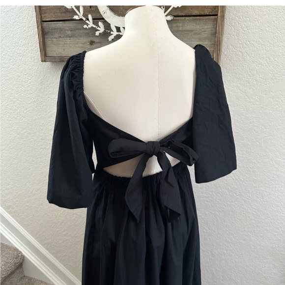 NWT Abercrombie & Fitch Womens Black Woven Sweetheart Neck Tie Back Midi Dress - Picture 4 of 7